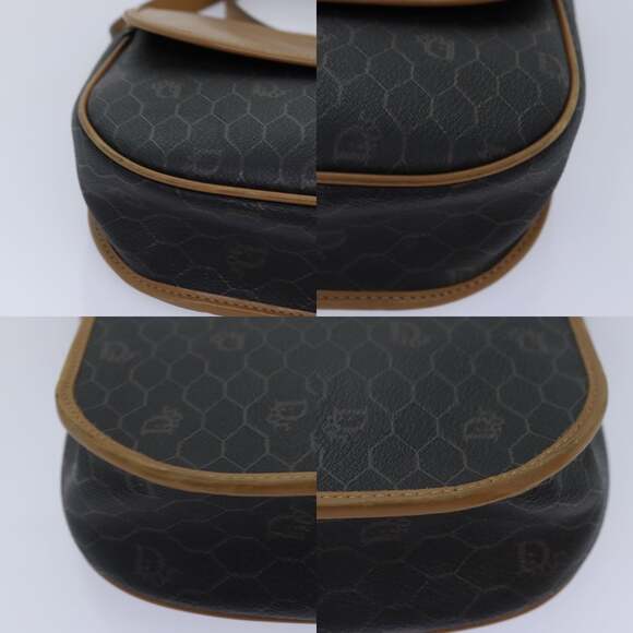 DIOR Honeycomb Canvas Shoulder Bag Pvc Leather Black Gold - Picture 10 of 12